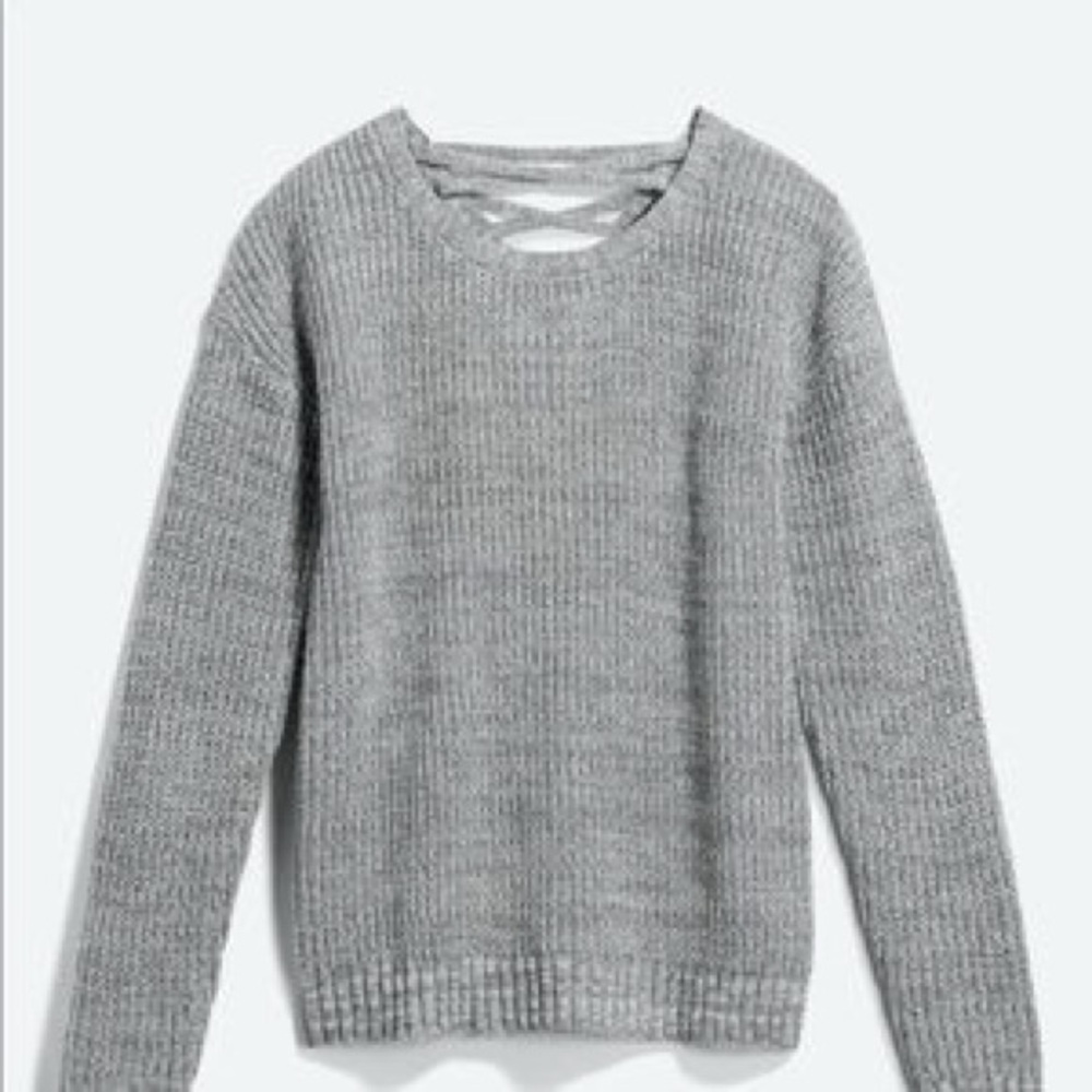 Gray Criss Cross Back Women's Sweater Heavy Warm Thick Large Neutral L Top